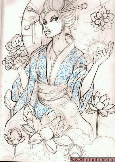 geyşa güzel samuray japon dövme modelleri dövme desenleri tattoo desing