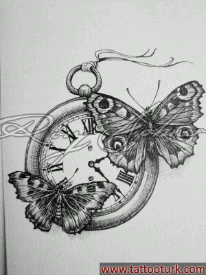 saat kelebek dövme modelleri dövme desenleri tattoo desing