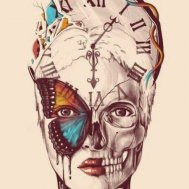 kadın kuru kafa  kelebek saat dövme modelleri dövme desenleri tattoo desing